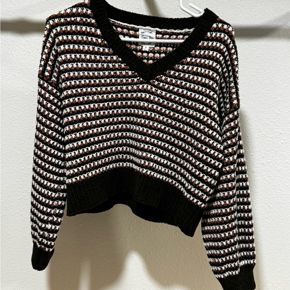 Hippie Rose Black and White V-Neck Sweater